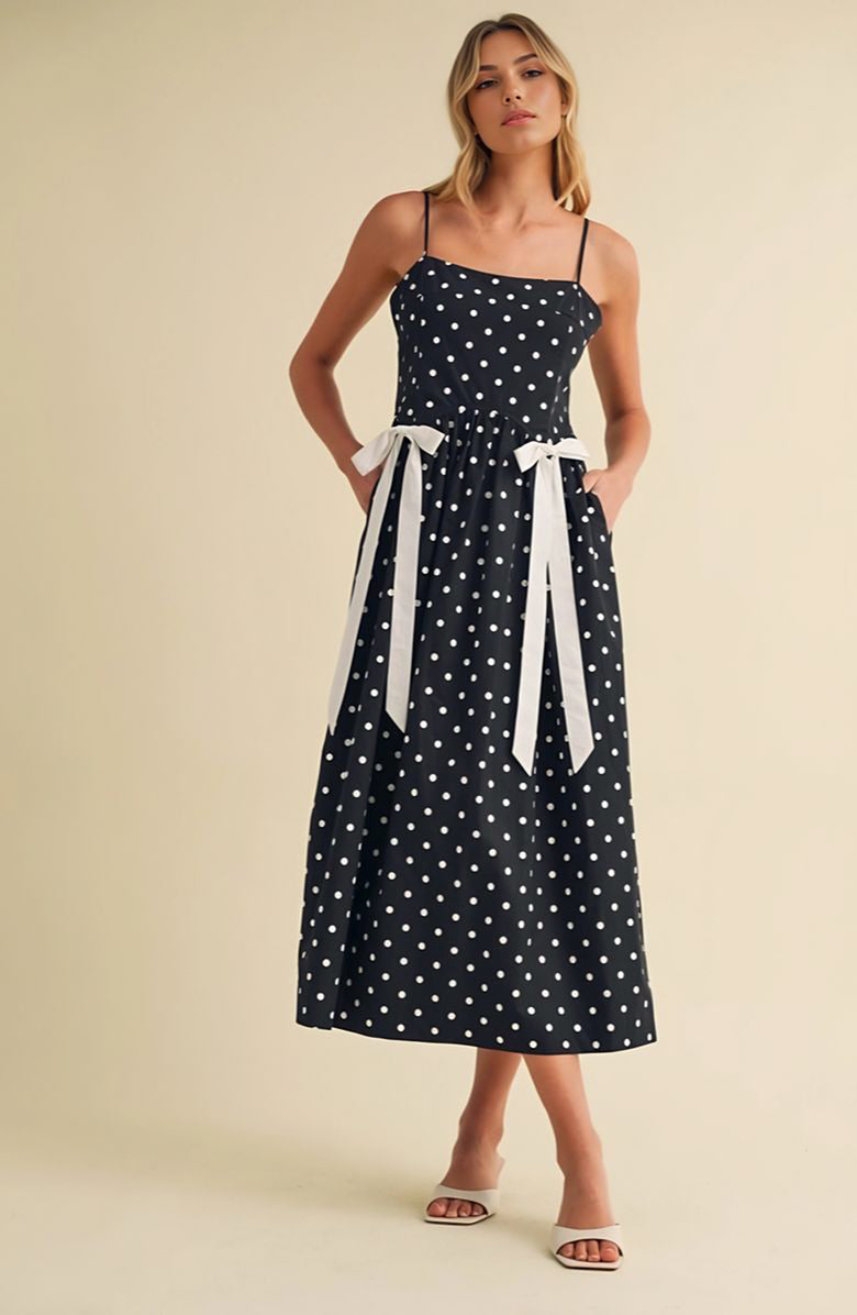Knit and Lounge Polka Dot Midi Sundress, Alternate, color, Black With White Polka Dots