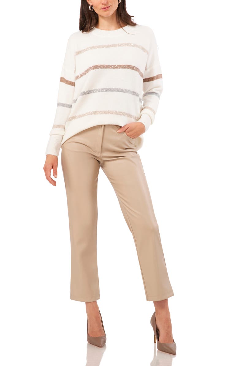 Vince Camuto Sequin Stripe Sweater, Alternate, color, Antique White