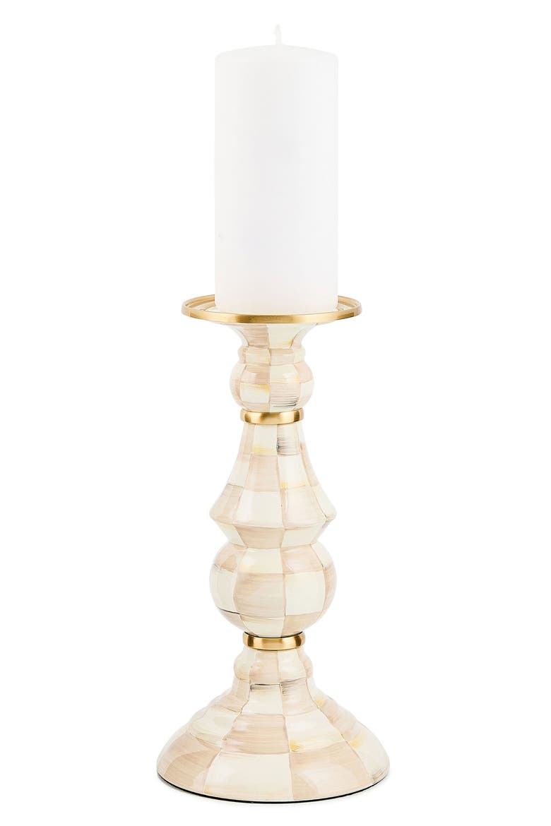 Mocha Check Large Pillar Candleholder, Alternate, color, MOCHA