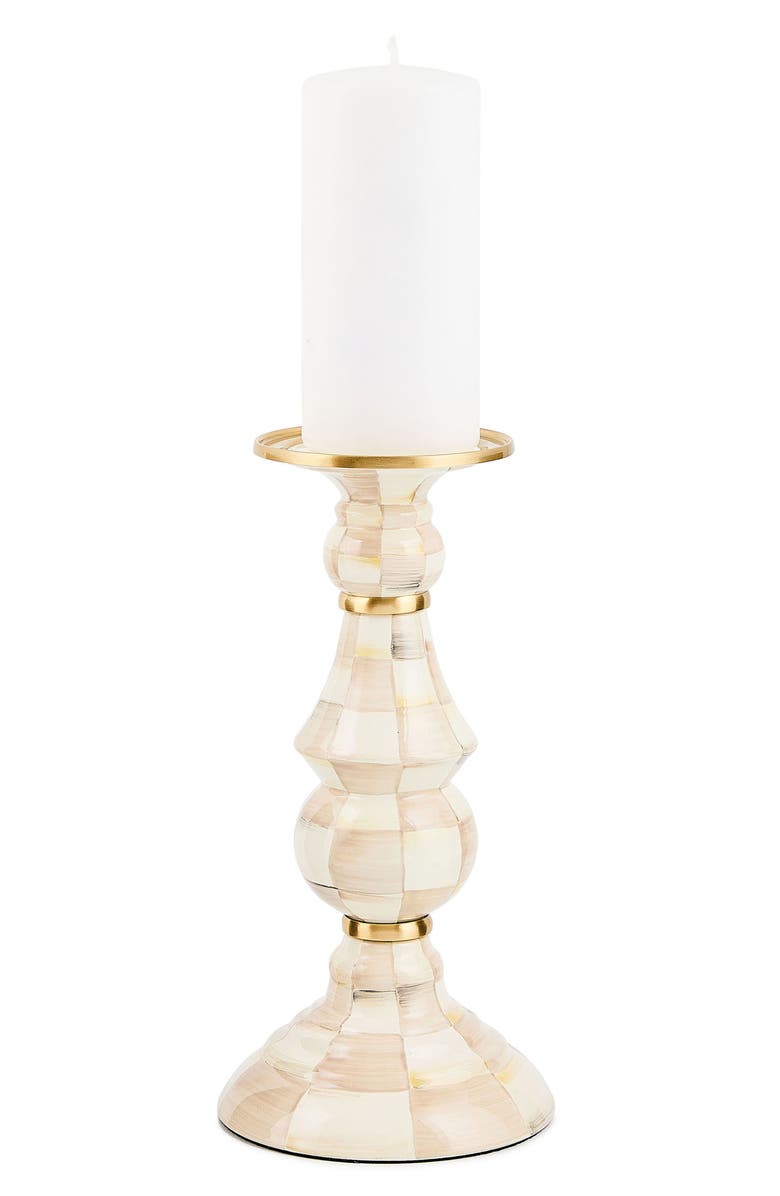 MACKENZIE CHILDS Mocha Check Large Pillar Candleholder, Alternate, color, Mocha