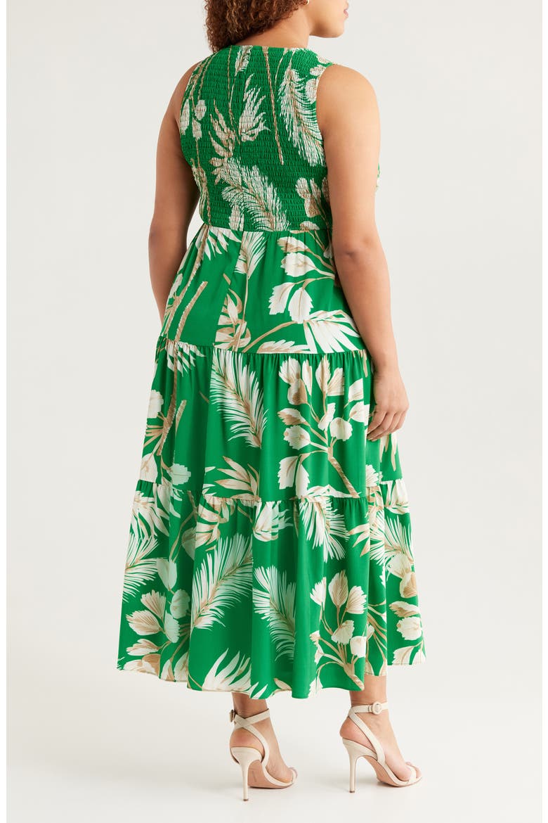 Palm Print Smocked Tiered Maxi Dress, Alternate, color, TROPICAL GREEN MULTI