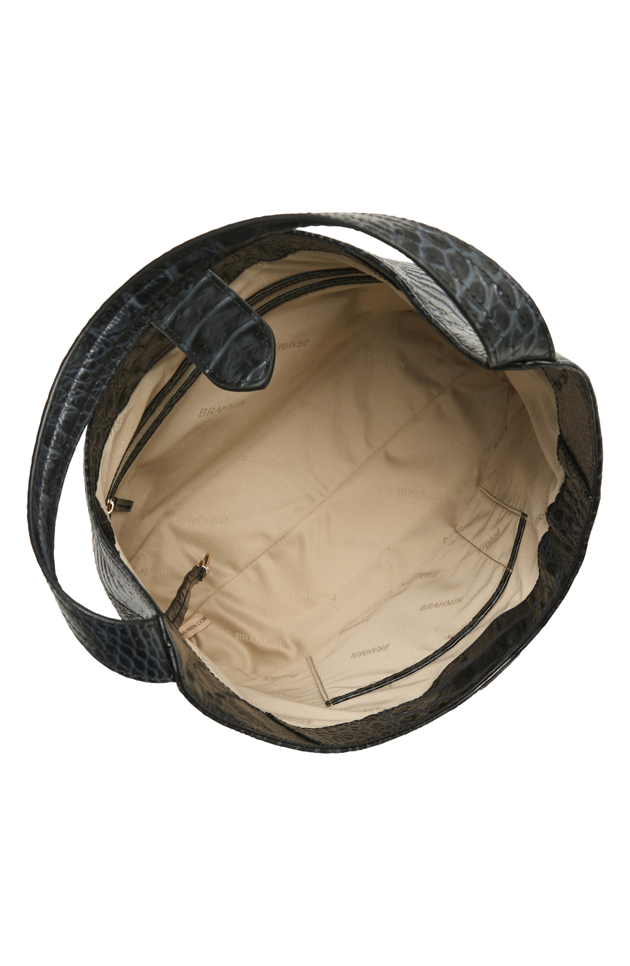 Brahmin Gwynne Croc Embossed Leather Shoulder Bag, Alternate, color, Black