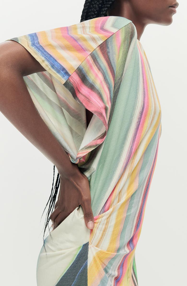 Desigual Stripe Asymmetric Maxi Dress, Alternate, color, 