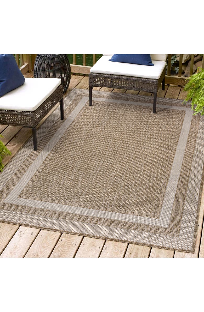 JONATHAN Y Dover Classic 3-Stripe Border Indoor/Outdoor Area Rug, Alternate, color, Beige/Cream