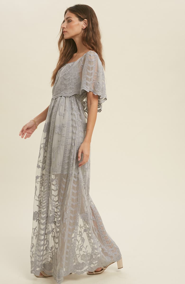 WISHLIST Lace Overlay Off the Shoulder Maxi Dress, Alternate, color, Cloud