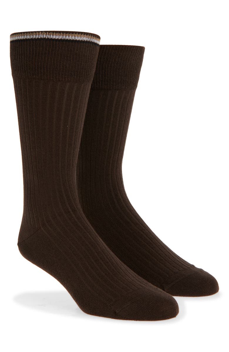 BOSS Assorted 2-Pack Solid Ribbed Cotton Blend Dress Socks, Main, color, Dark Brown