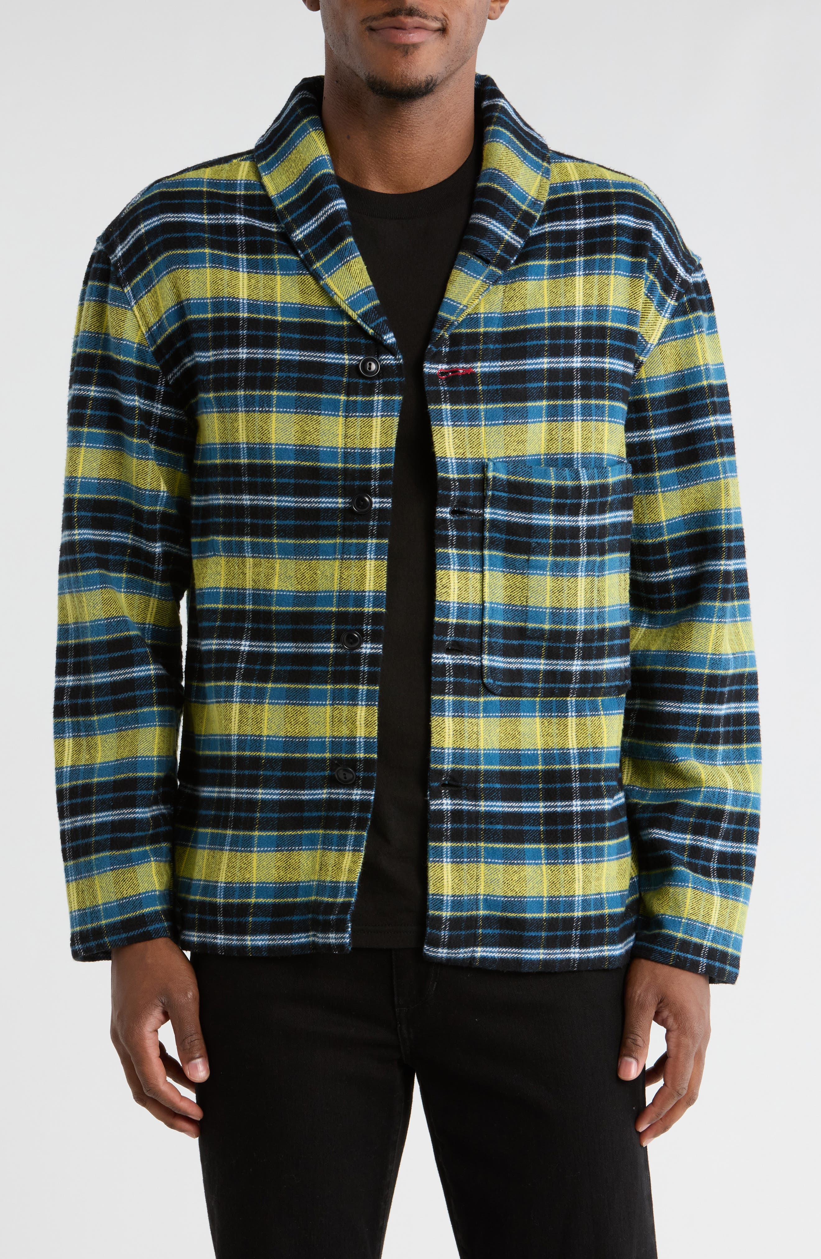 Imperfects Plaid Flannel Shawl Collar Button-Up Shirt