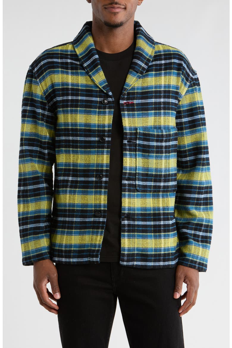 Plaid Flannel Shawl Collar Button-Up Shirt, Main, color, IMPERFECT GLITCH