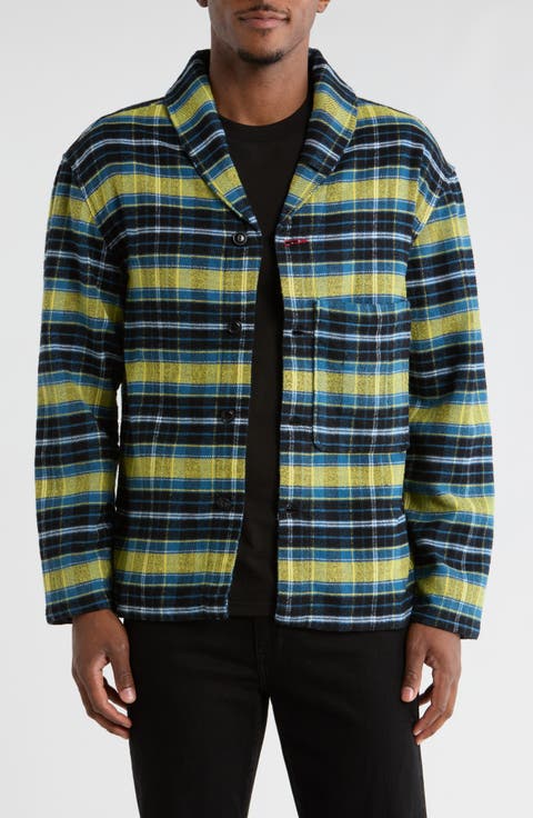 Plaid Flannel Shawl Collar Button-Up Shirt
