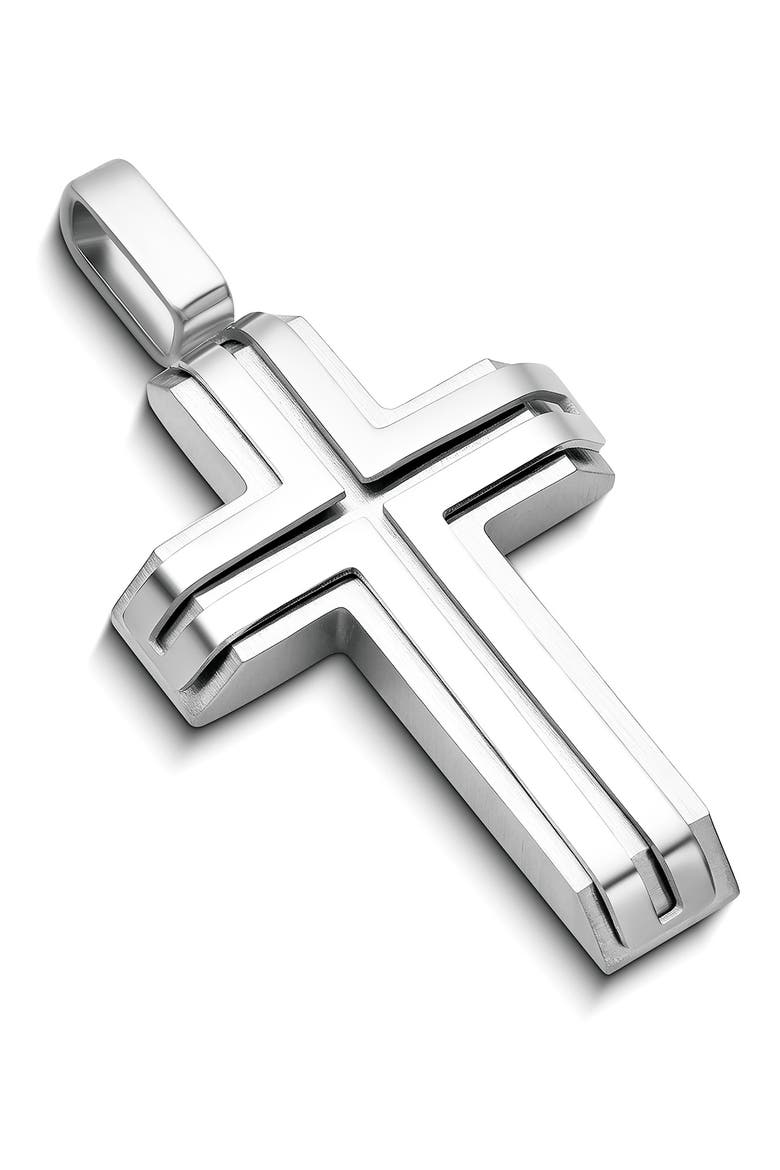 Men's Inlay Cross Pendant Necklace, Alternate, color, SILVER