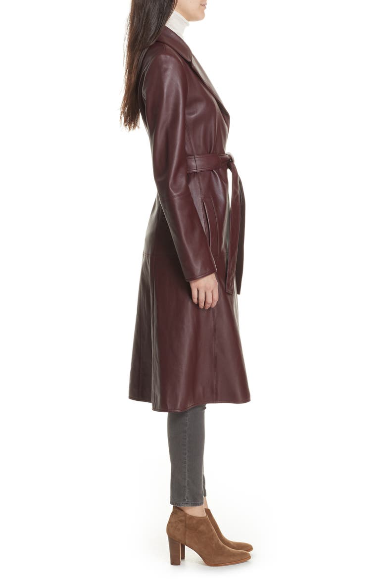 Nappa Leather Trench Coat, Alternate, color, SPICED BERRY