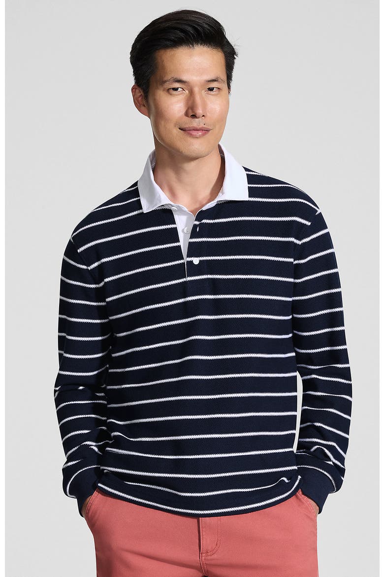 Long Sleeve Honeycomb Pique Rugby, Main, color, Radiant Navy Classic Stripe