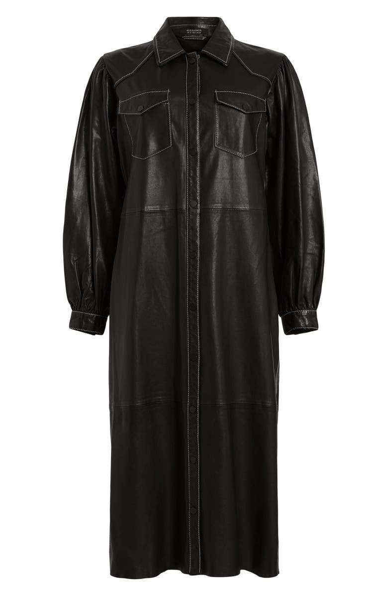 AllSaints Ava Long Sleeve Leather Shirtdress, Alternate, color,