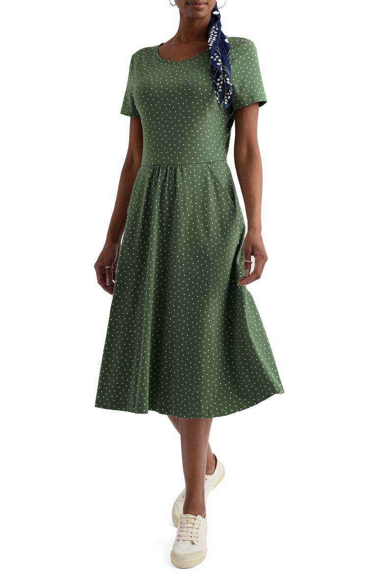 April Short Sleeve Fit & Flare Dress, Main, color, LITTLE SPONGE SPOT DRIED BASIL