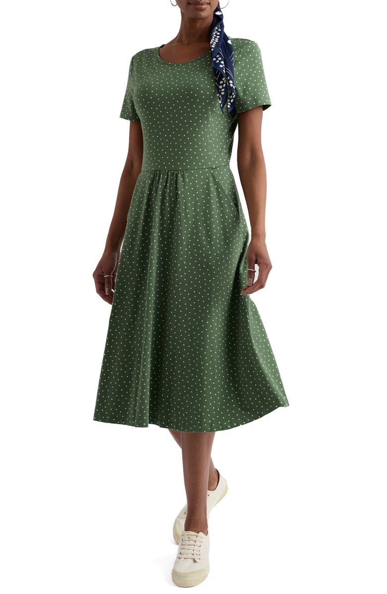 Seasalt Cornwall April Short Sleeve Fit & Flare Dress, Main, color, Little Sponge Spot Dried Basil