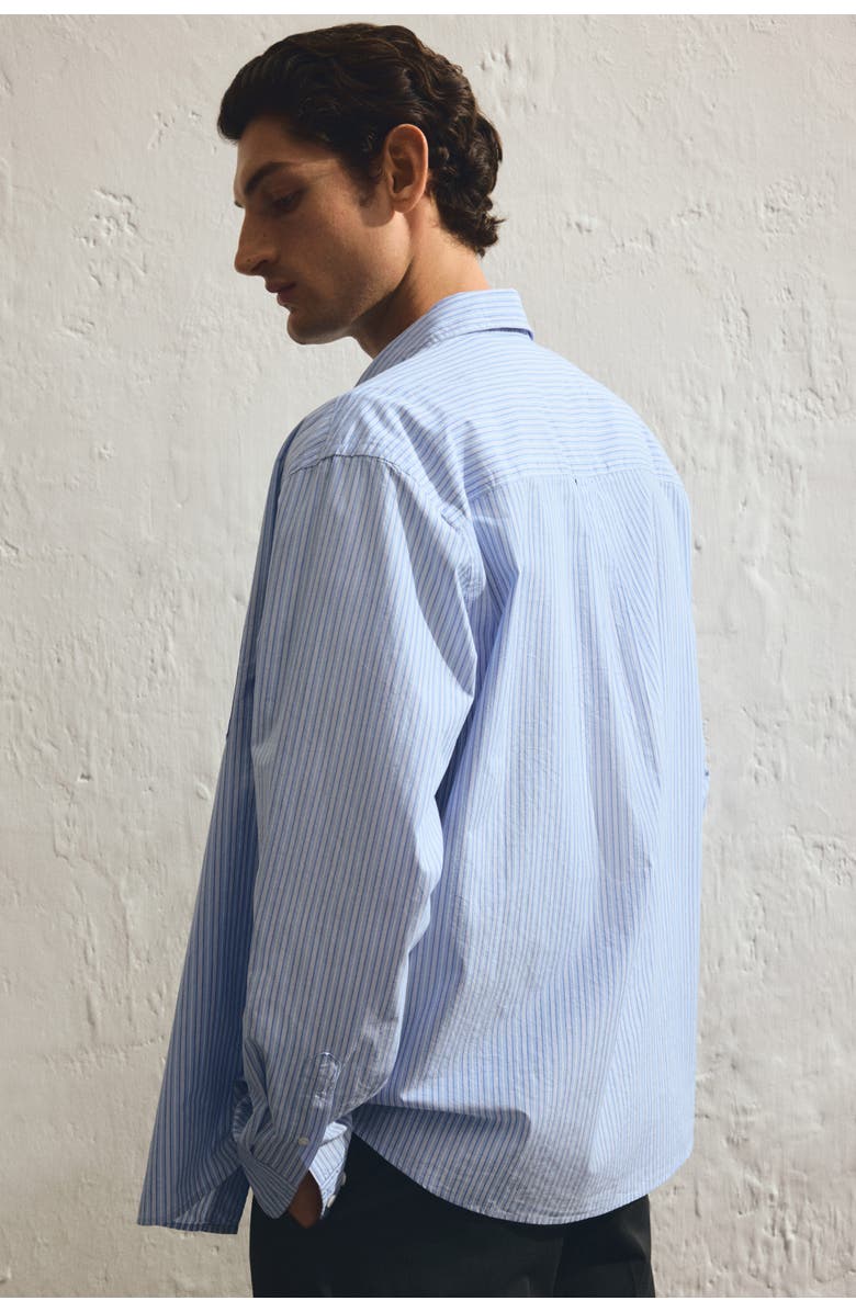 H&M Loose Fit Poplin Shirt, Alternate, color, Light Blue/Striped