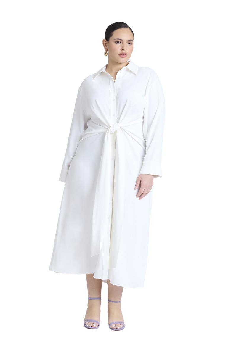 ELOQUII Tie Front Oversized Shirt Dress, Main, color, Jet Stream