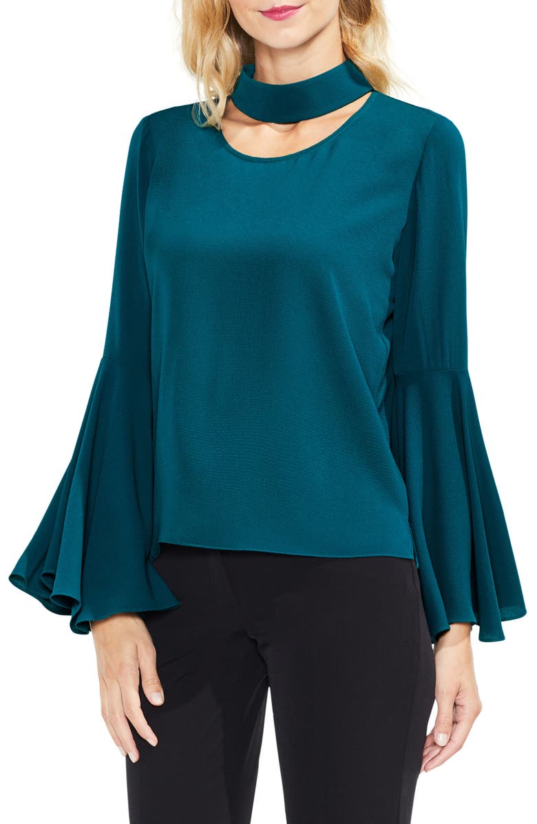 Vince Camuto Bell Sleeve Choker Neck Blouse, Main, color,