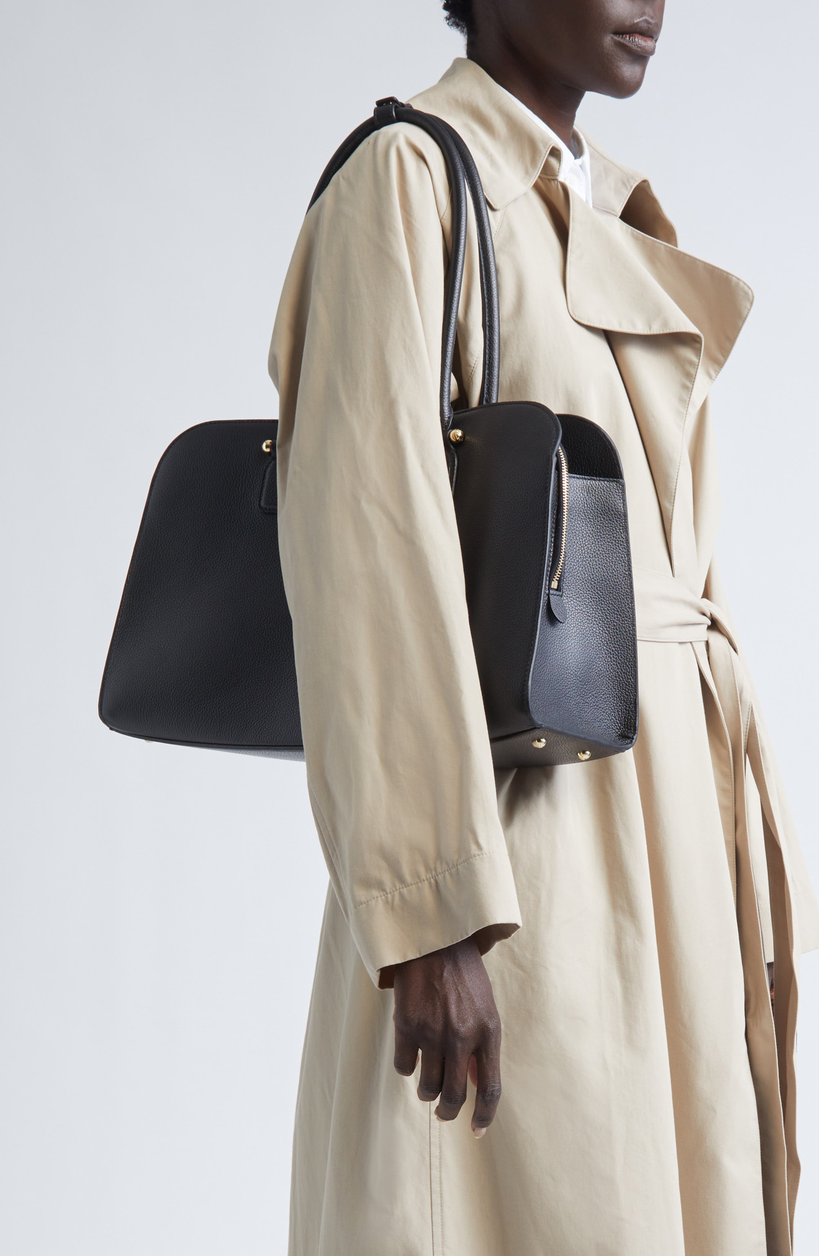 Strathberry Maxi Georgia Leather Tote, Alternate, color, Black