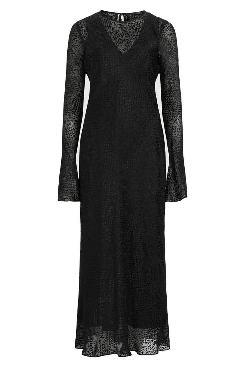 Jada Animal Print Long Sleeve Silk Midi Dress, Alternate, color, BLACK