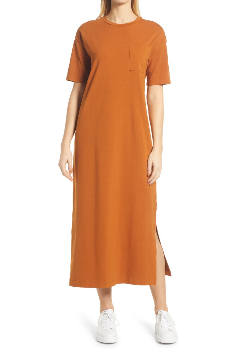 T-Shirt Maxi Dress, Main, color, RUST GINGER
