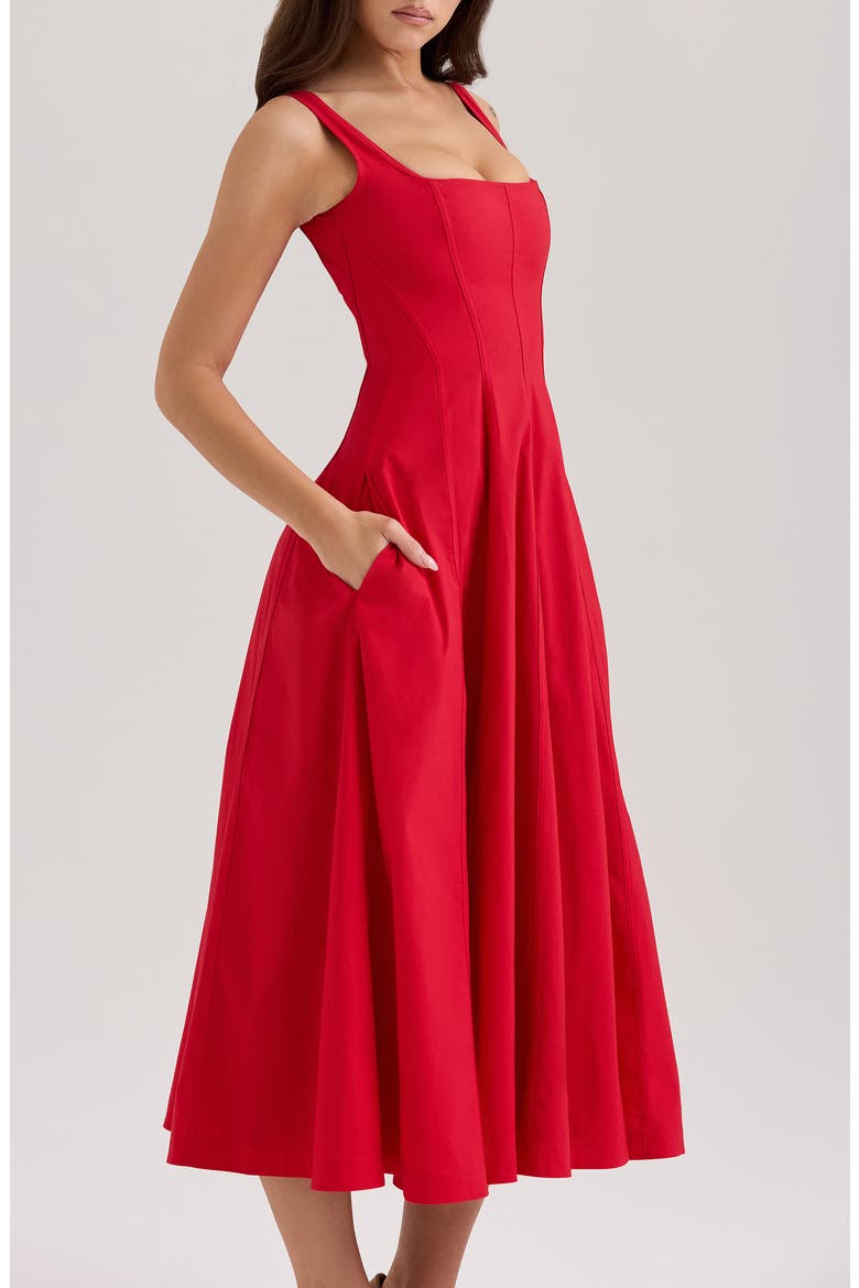 Mariabella Lace-Up Stretch Cotton Midi Dress, Alternate, color, RACING RED