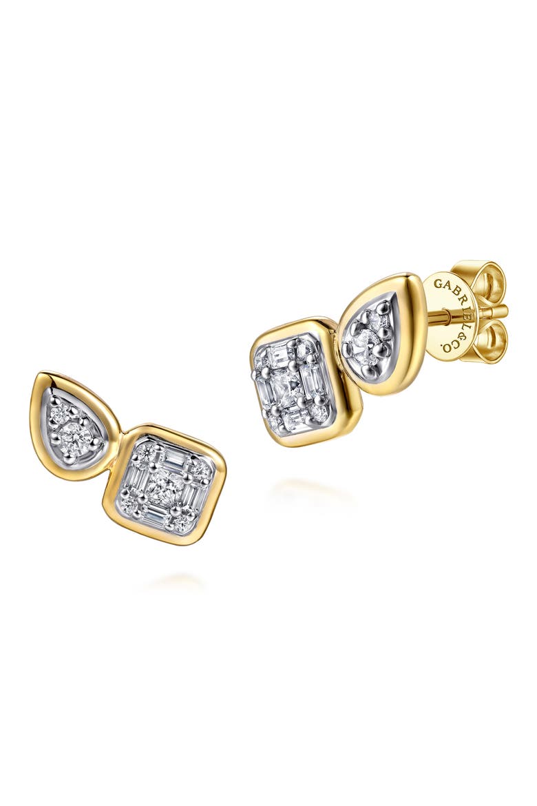 14k Gold Diamond Stud Earrings, Main, color, 14K YELLOW/ WHITE GOLD