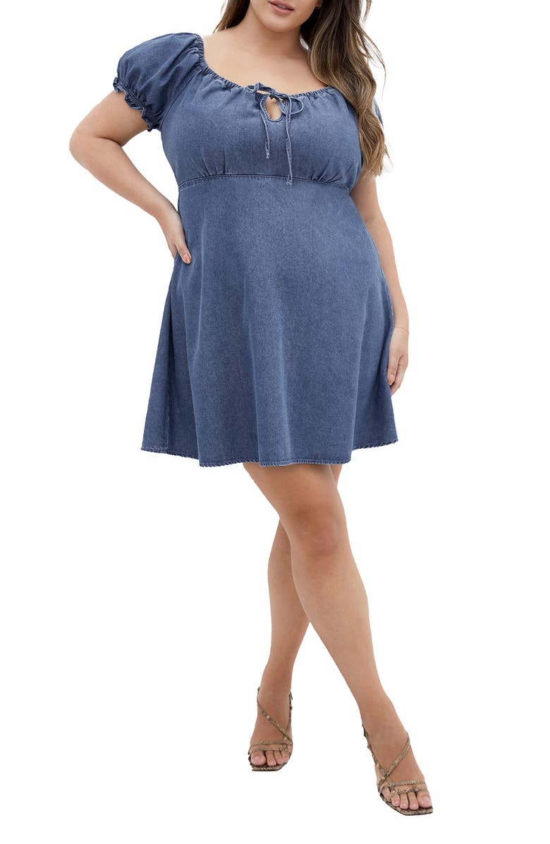 City Chic Freya Denim Babydoll Minidress, Main, color, Light Denim