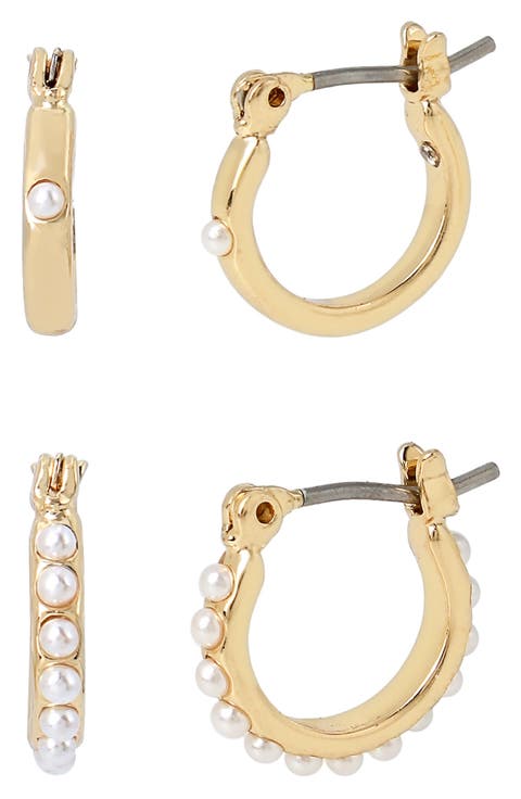 Set of 2 Imitation Pearl Huggie Hoop Earring Pairs
