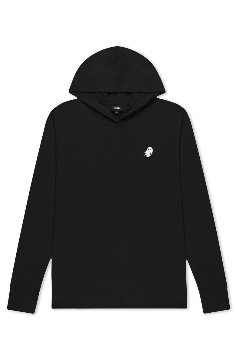 Dalix Mens Ghost Hooded Long Sleeve Jersey Tee, Main, color, Black