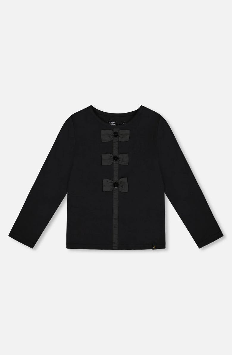 Deux par Deux Long Sleeve Organic Cotton Jersey Bow Tee, Main, color, 