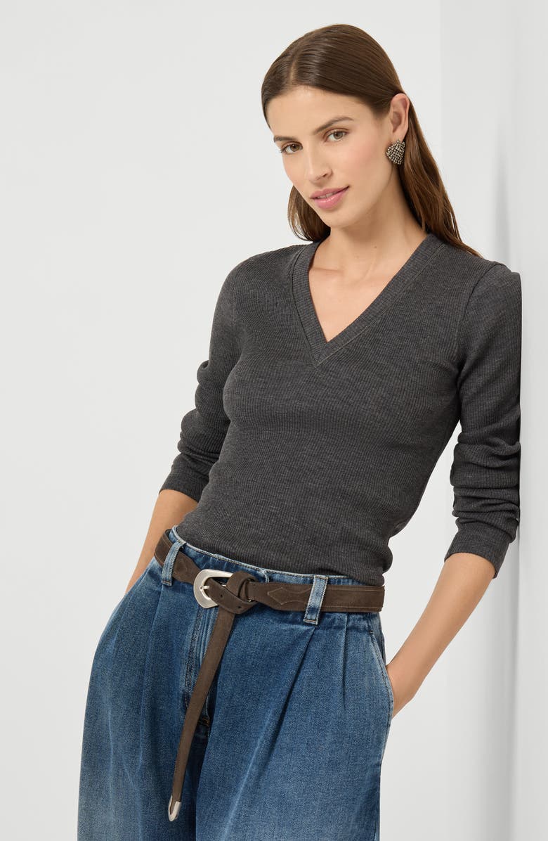 Brunello Cucinelli Long sleeve T-shirt, Alternate, color, Anthracite