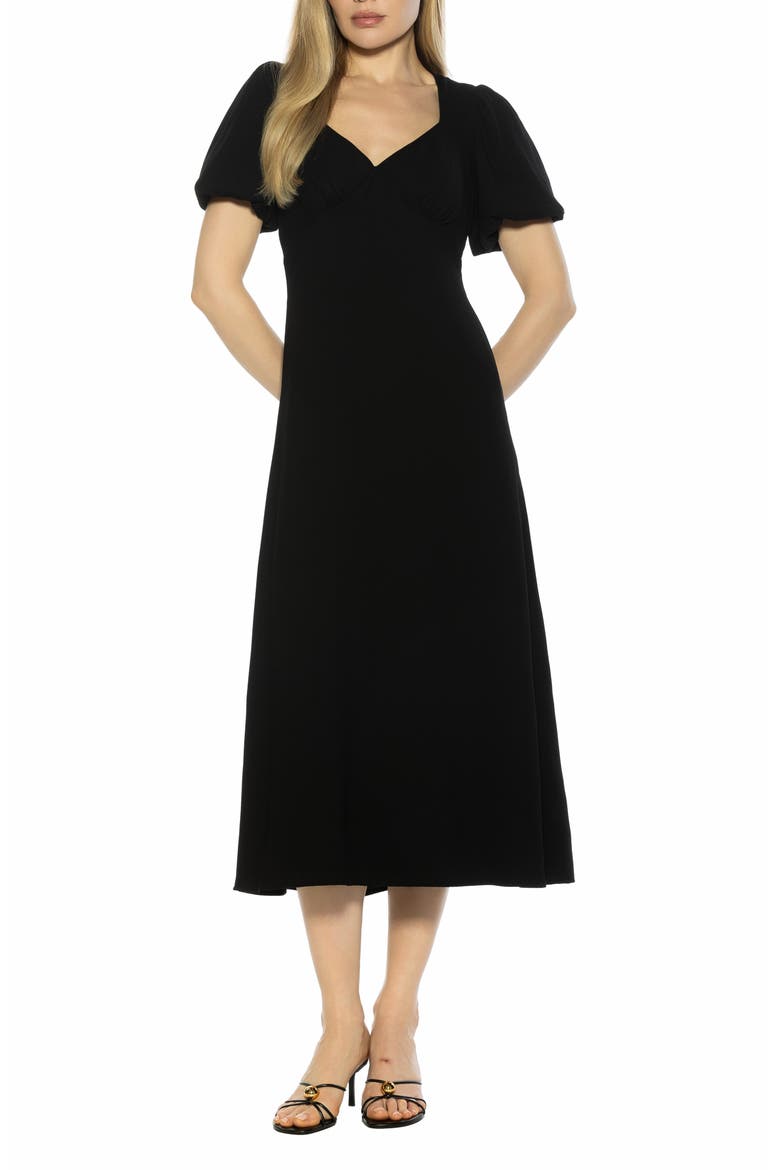 Zuri Sweetheart Puff Sleeve Midi Dress, Main, color, BLACK