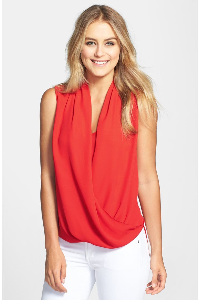 Sleeveless Wrap Front Shirttail Blouse, Main, color, FLAME
