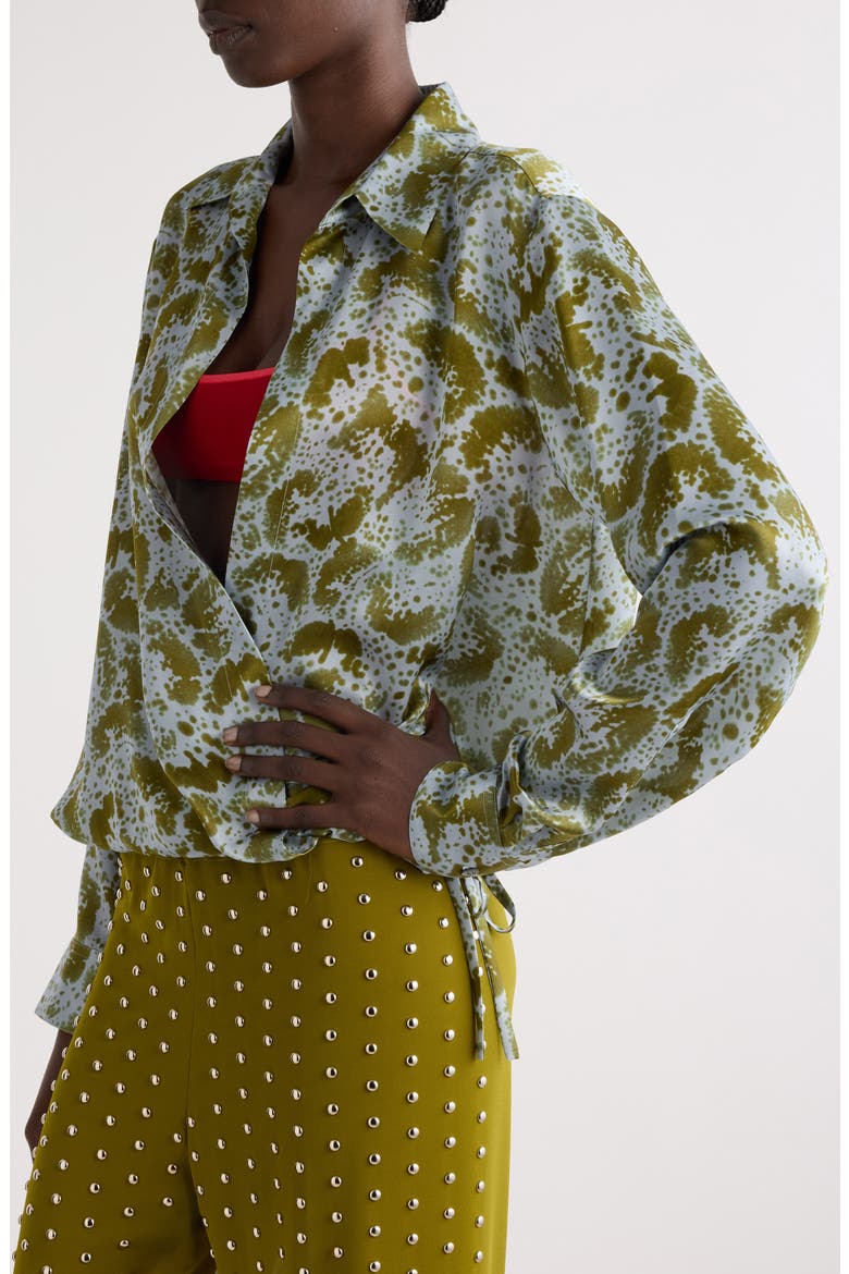 Cedal Orchid Petal Print Silk Wrap Top, Alternate, color, KHAKI
