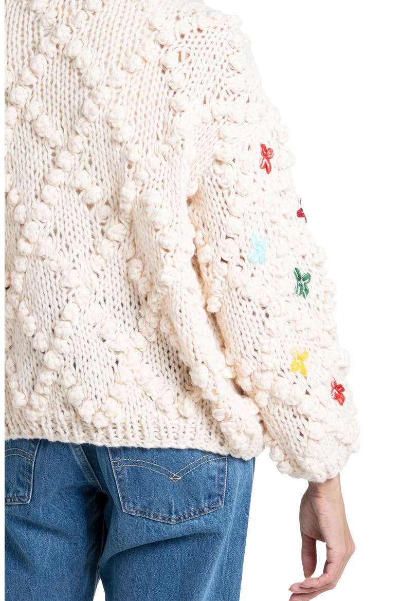 Cross Stitched Pompom Cardigan, Alternate, color, IVORY