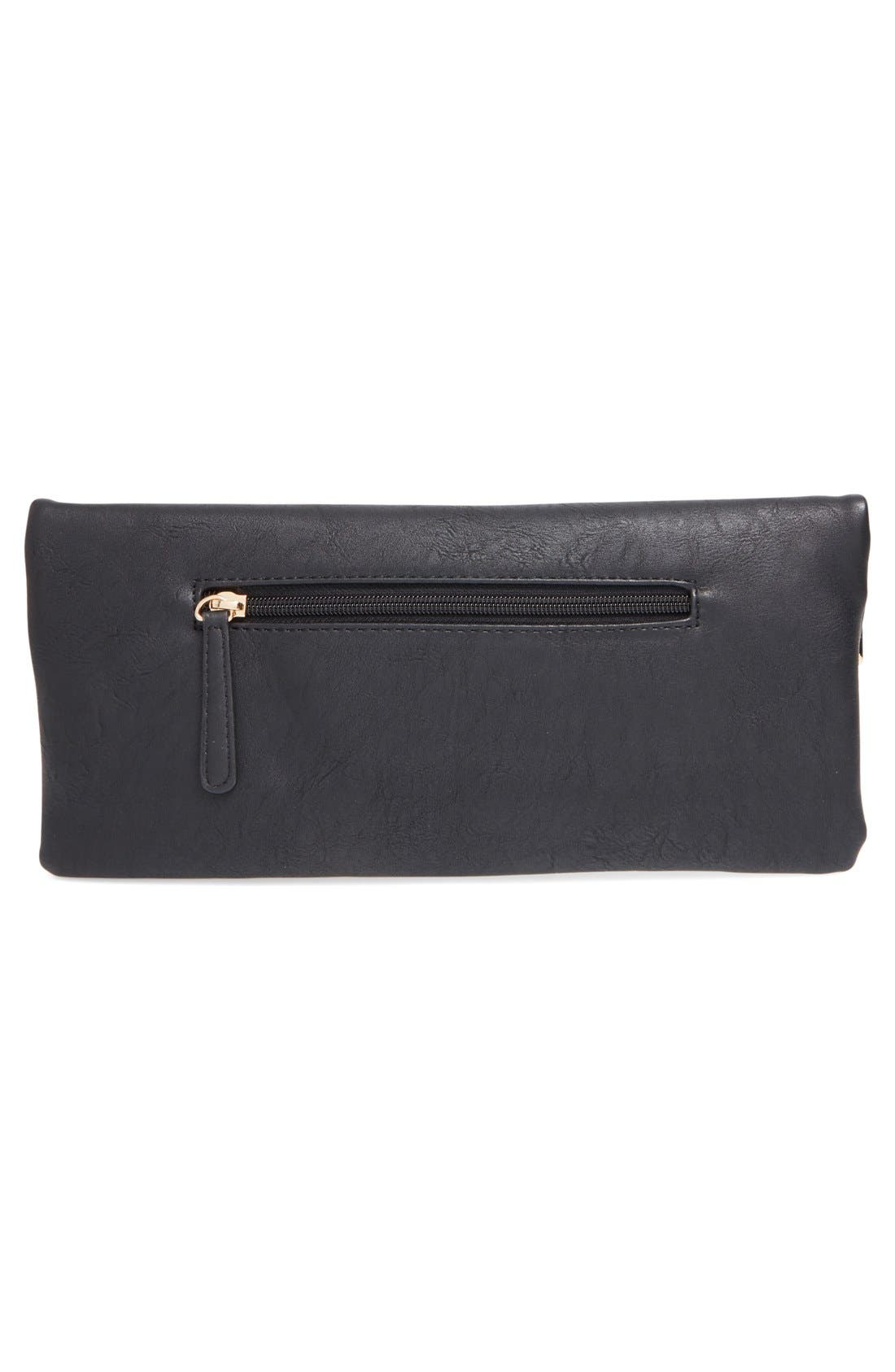 'Gloria' Studded Faux Leather Foldover Clutch, Alternate, color, BLACK