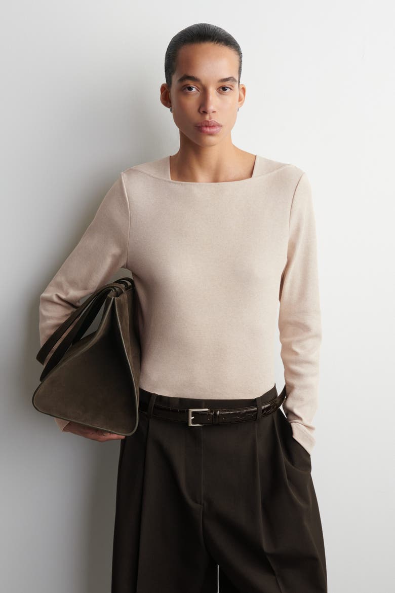 Cotton Jersey Long-sleeved Top, Main, color, ECRU