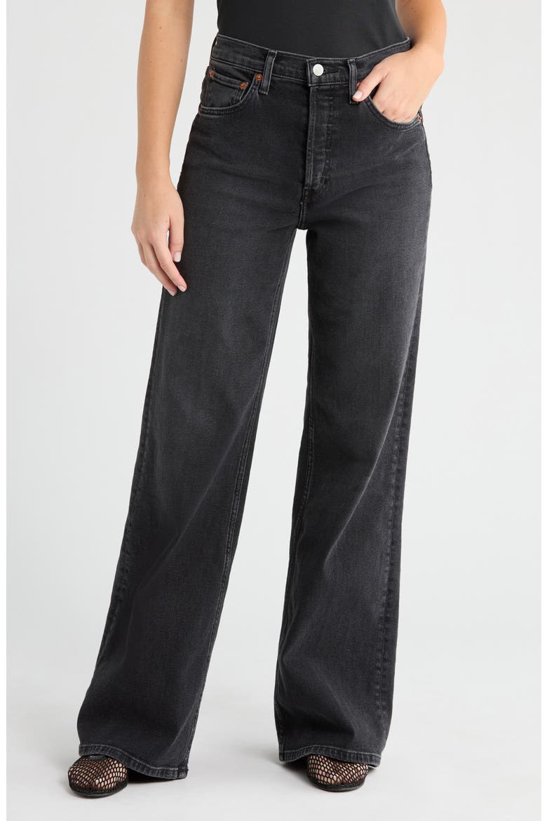 High Waist Wide Leg Jeans, Main, color, WASHED NOIR