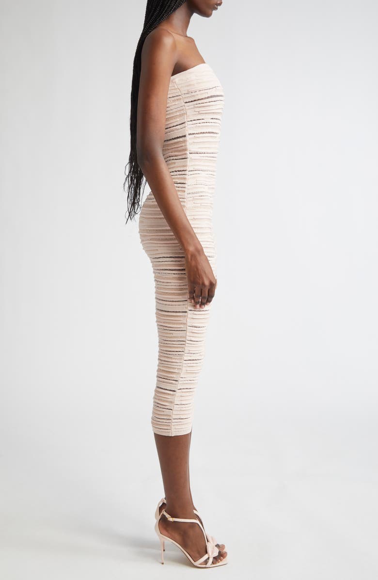 Balmain Textured Stripe Strapless Knit Body-Con Dress, Alternate, color, Beige Multi