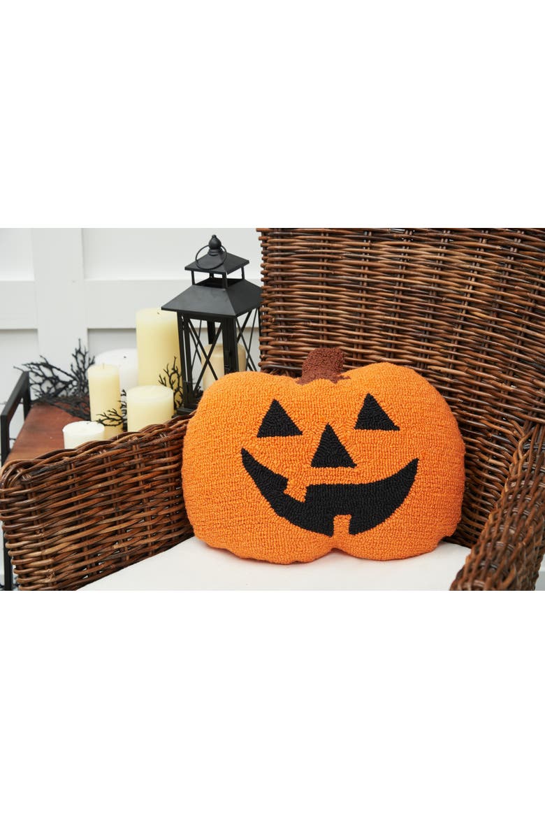 Jack O' Lantern Pumpkin Shaped Halloween Hooked Accent Throw Pillow 16" x 18", Alternate, color, Orange