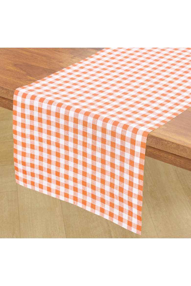 Linen Table Runner - Gingham Check, Alternate, color, Muskmelon