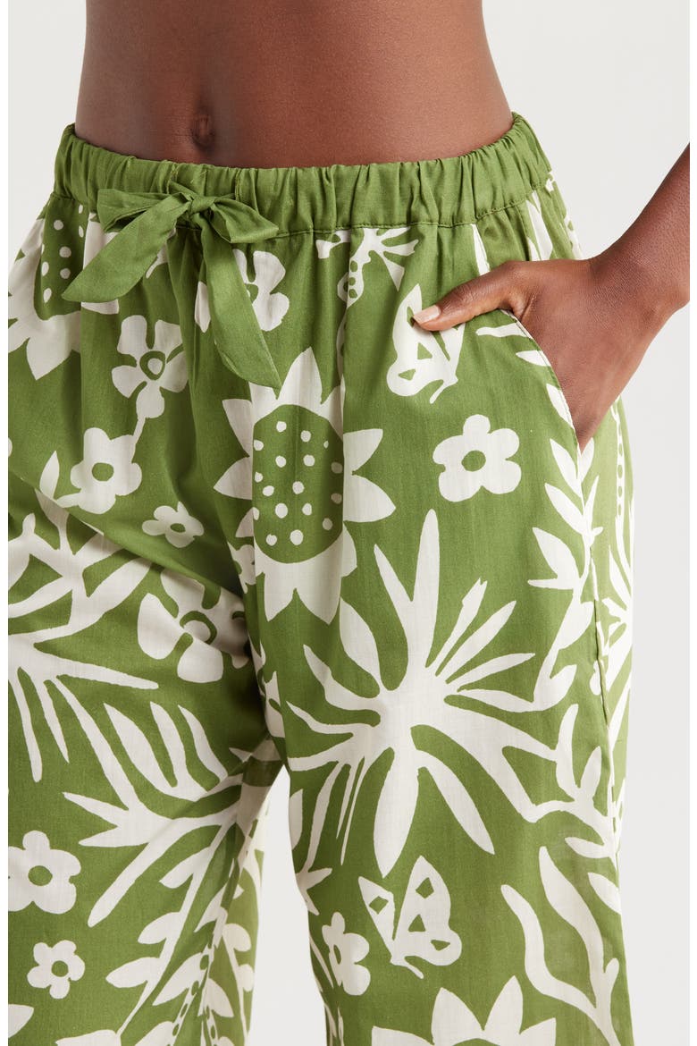 Print Boxy Wide Leg Cotton Pajamas, Alternate, color, FABELEI PLACED CREAM / GREEN