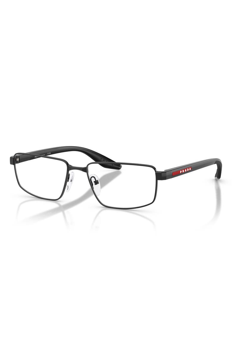 Prada Linea Rossa 55mm Rectangular Optical Glasses, Alternate, color, Black