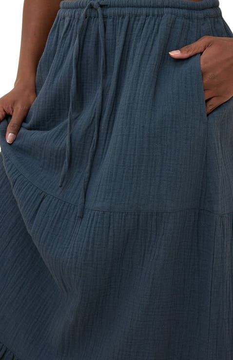 Organic Cotton Coastal Double Gauze Tiered Maxi Skirt