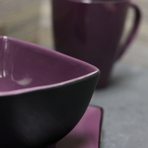 Elama Mulberry Loft 16 Piece Modern Premium Stoneware Dinnerware Set With Complete Settings For 4 In Purple