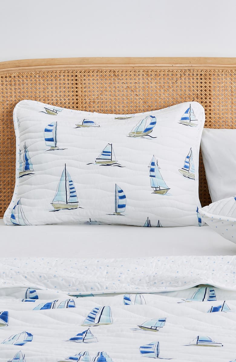 Woven & Weft Sailboat Quilt & Sham Set, Alternate, color, Blue Watercolor Sailboats