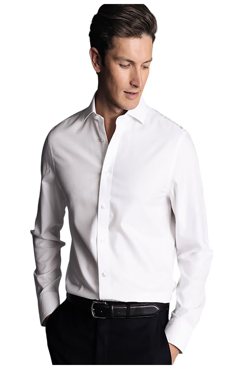 Charles Tyrwhitt Non-Iron Clifton Weave Cutaway Slim Fit Shirt Double Cuff, Main, color, White