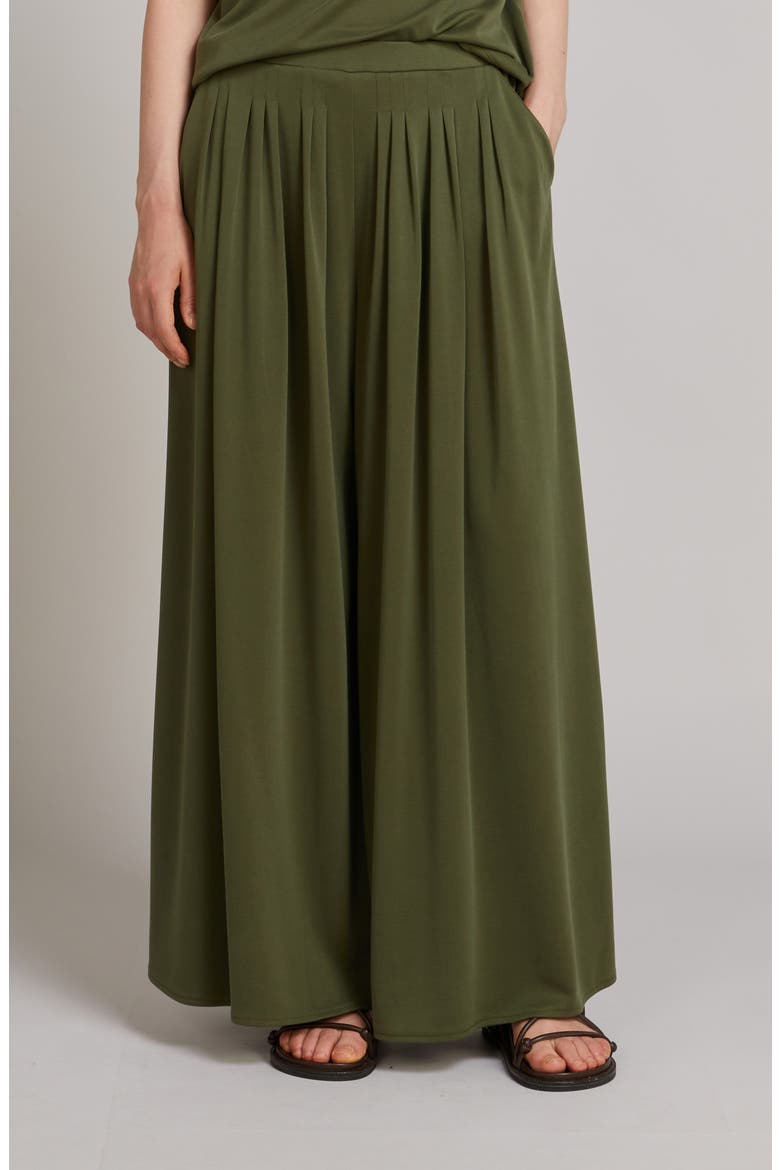 Cicala Pleated Wide Leg Jersey Pants, Main, color, MOSS GREEN