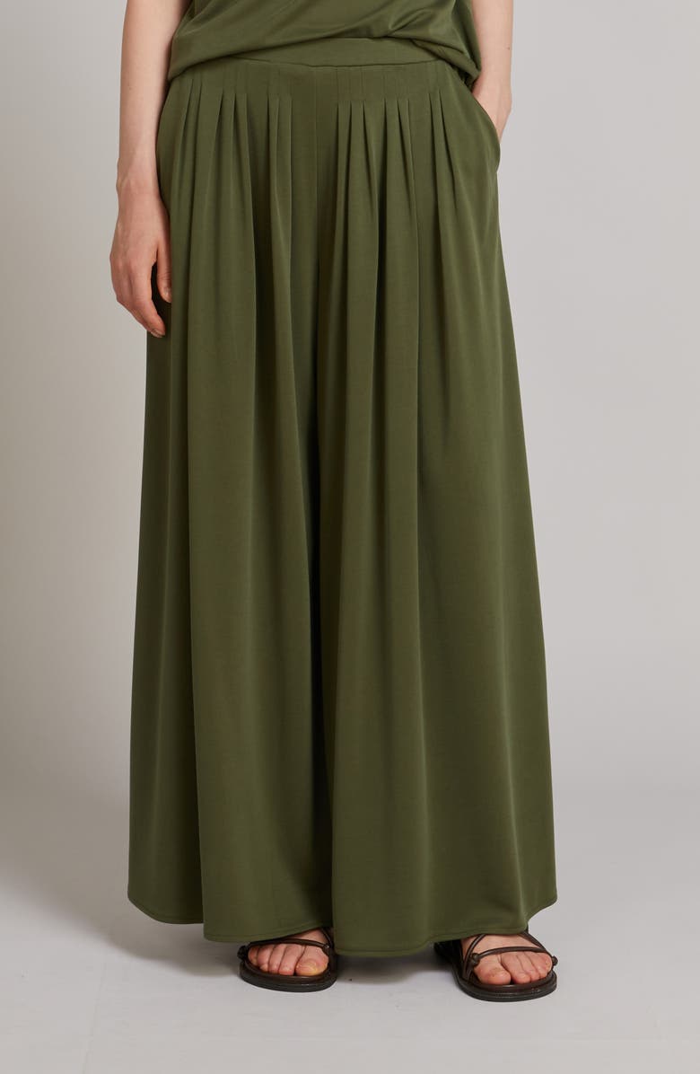 MM by Max Mara Cicala Pleated Wide Leg Jersey Pants, Main, color, Moss Green